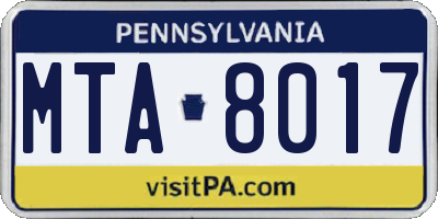 PA license plate MTA8017