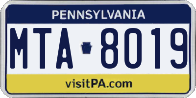 PA license plate MTA8019