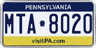 PA license plate MTA8020