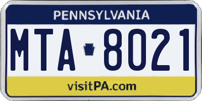 PA license plate MTA8021
