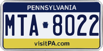 PA license plate MTA8022