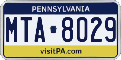 PA license plate MTA8029