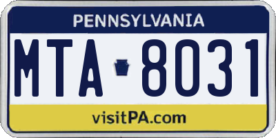PA license plate MTA8031