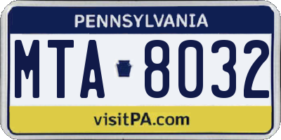PA license plate MTA8032