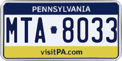 PA license plate MTA8033