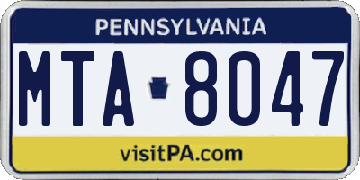PA license plate MTA8047