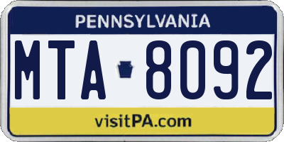 PA license plate MTA8092