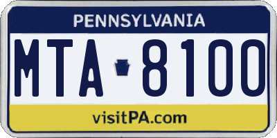 PA license plate MTA8100