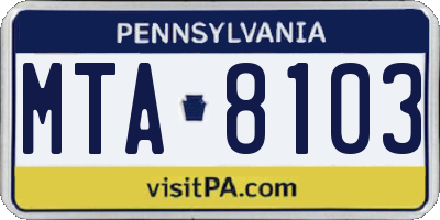 PA license plate MTA8103