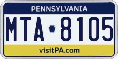 PA license plate MTA8105