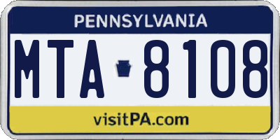 PA license plate MTA8108