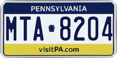 PA license plate MTA8204