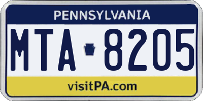 PA license plate MTA8205