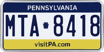 PA license plate MTA8418