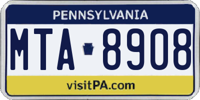 PA license plate MTA8908