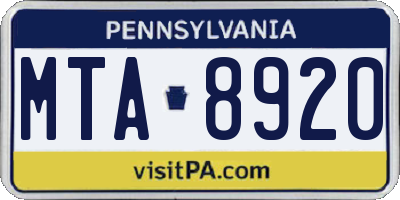 PA license plate MTA8920