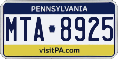 PA license plate MTA8925