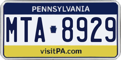 PA license plate MTA8929