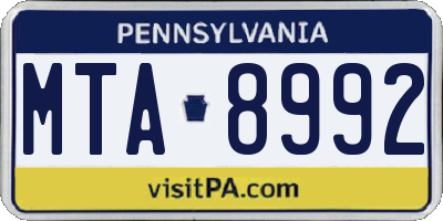 PA license plate MTA8992
