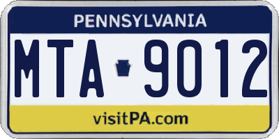 PA license plate MTA9012