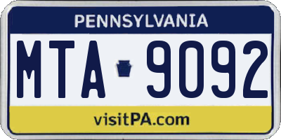 PA license plate MTA9092