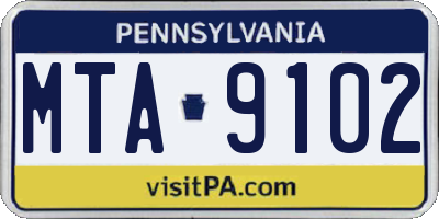 PA license plate MTA9102