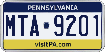PA license plate MTA9201