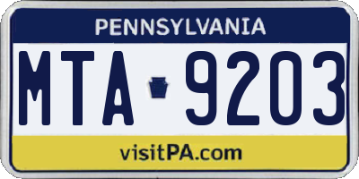 PA license plate MTA9203