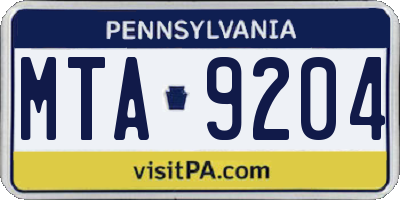 PA license plate MTA9204