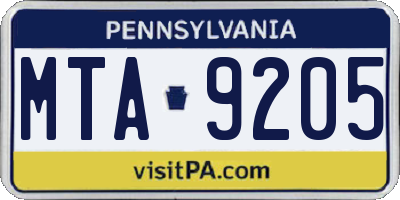 PA license plate MTA9205