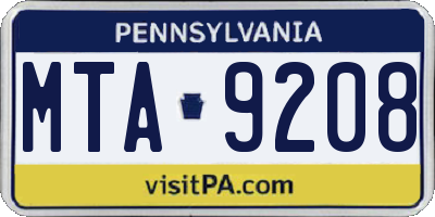 PA license plate MTA9208