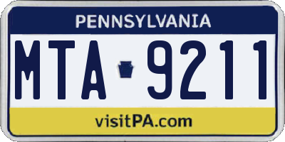 PA license plate MTA9211