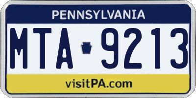 PA license plate MTA9213