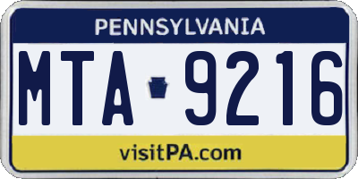 PA license plate MTA9216