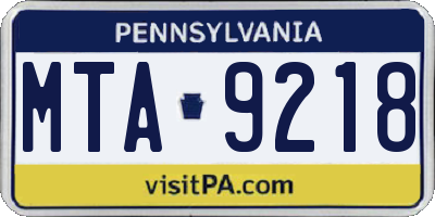 PA license plate MTA9218