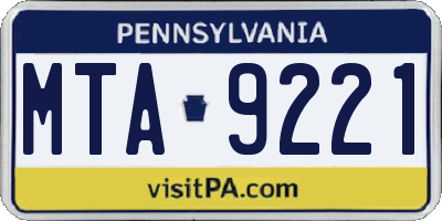 PA license plate MTA9221