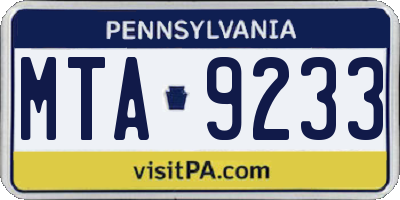 PA license plate MTA9233