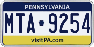PA license plate MTA9254