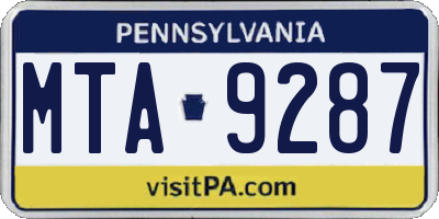 PA license plate MTA9287