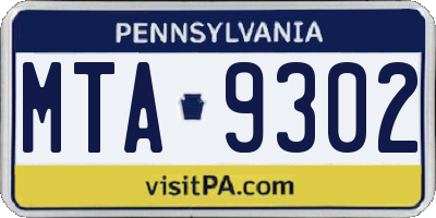 PA license plate MTA9302