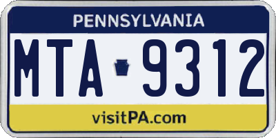 PA license plate MTA9312