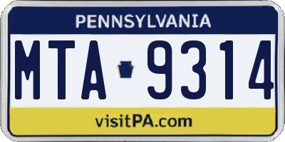 PA license plate MTA9314