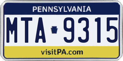 PA license plate MTA9315