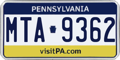 PA license plate MTA9362