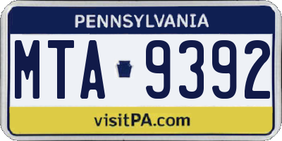PA license plate MTA9392