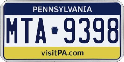 PA license plate MTA9398