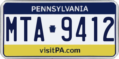 PA license plate MTA9412