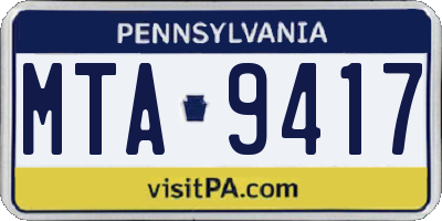 PA license plate MTA9417