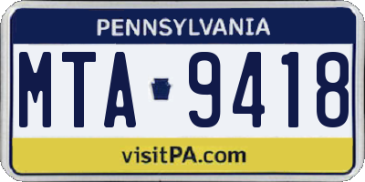 PA license plate MTA9418