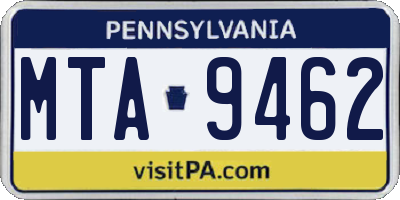 PA license plate MTA9462
